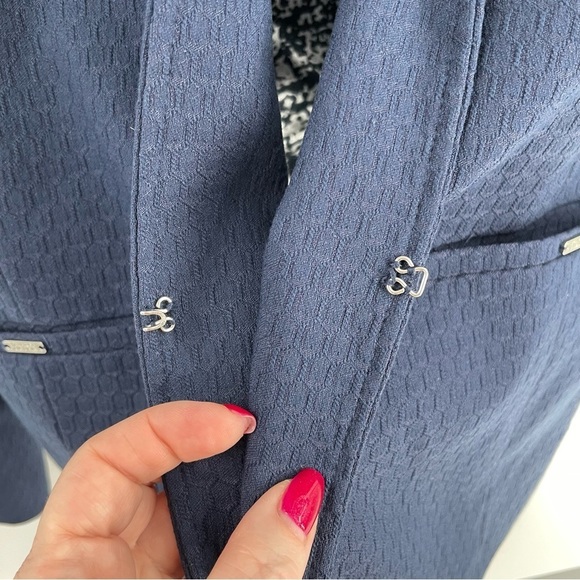 Tahari ASL Hook Eye Closure Navy Jacquard Long Sleeve Office Career Wear Jacket - Picture 5 of 11